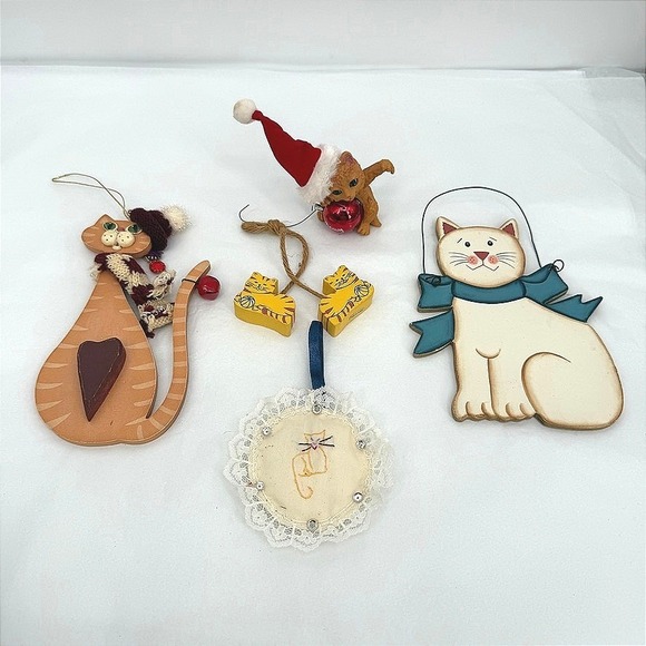Source Unknown Other - Cat Christmas Ornaments Vintage Mixed LOT Kitten Kitty Cat Holiday Decor 5 Pc
